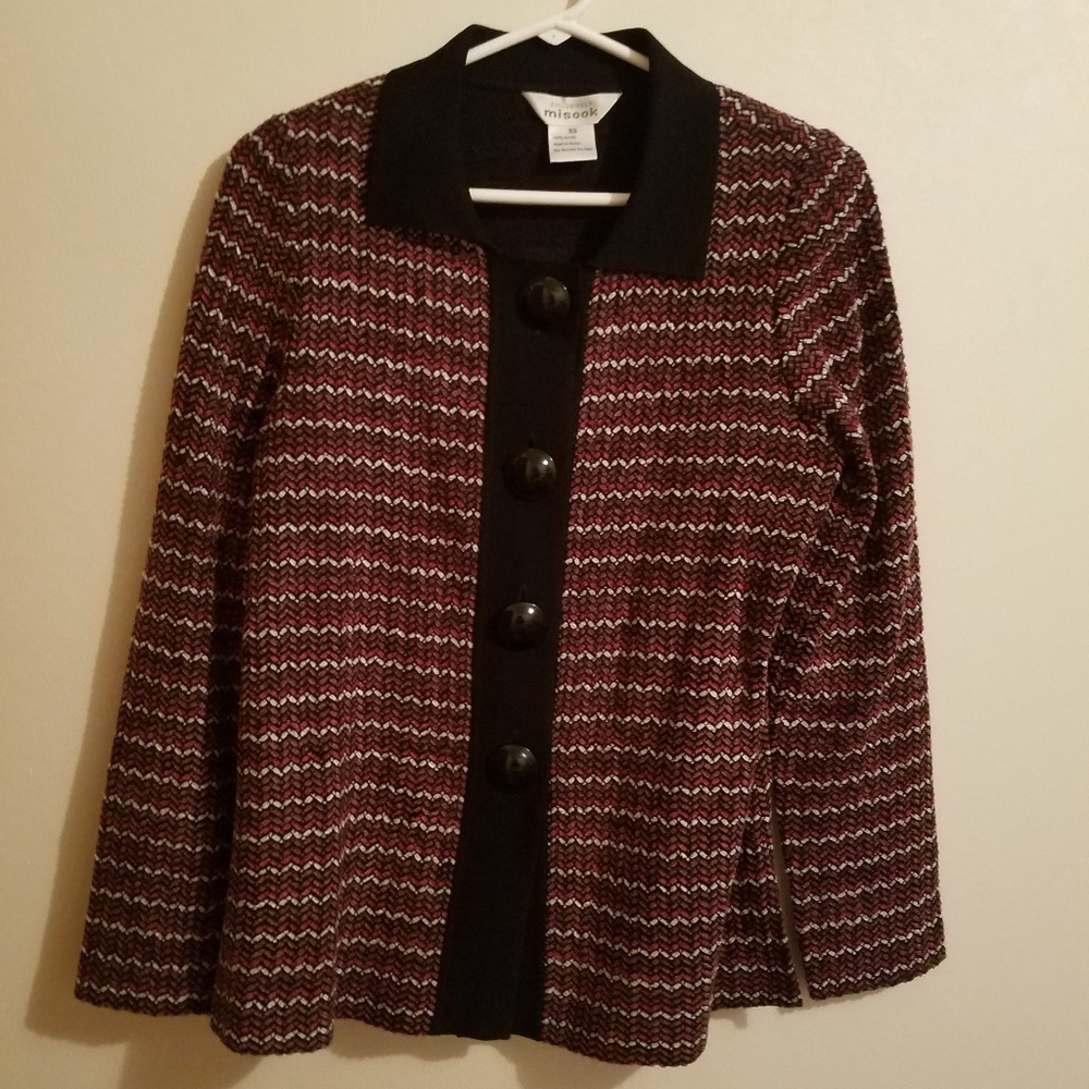 Misook XS black and burgandy cardigan jacket blaze